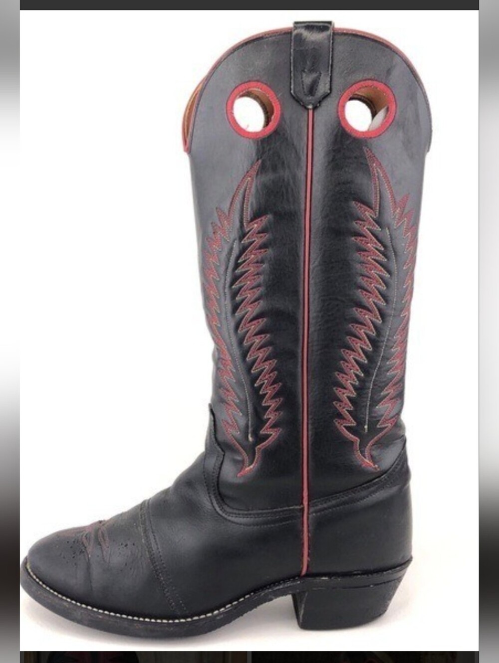 Vintage Texas Leather Tall Buckaroo Western Boots  Black & Red Mens Sz 8EE W 9